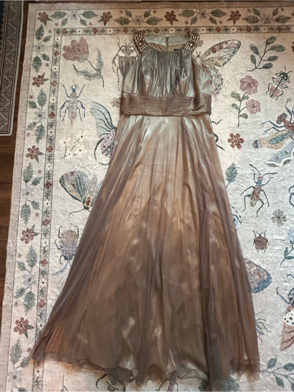 Cachet Metallic Bronze Maxi Dress with Beaded Shoulders - Picture 16 of 16